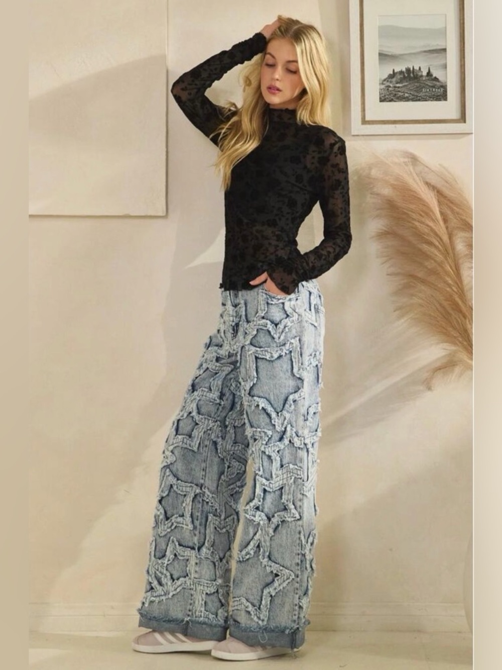 Oli & Hali ”Star Party”  Star-Appliqué Wide Leg Jeans ~ Size XL ~ NWOT - Picture 4 of 15